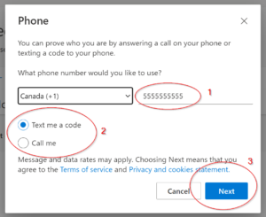 enter your personal cell number in the field and select text if you can receive a text code