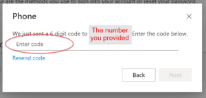 enter the code you received into the "Enter code" box